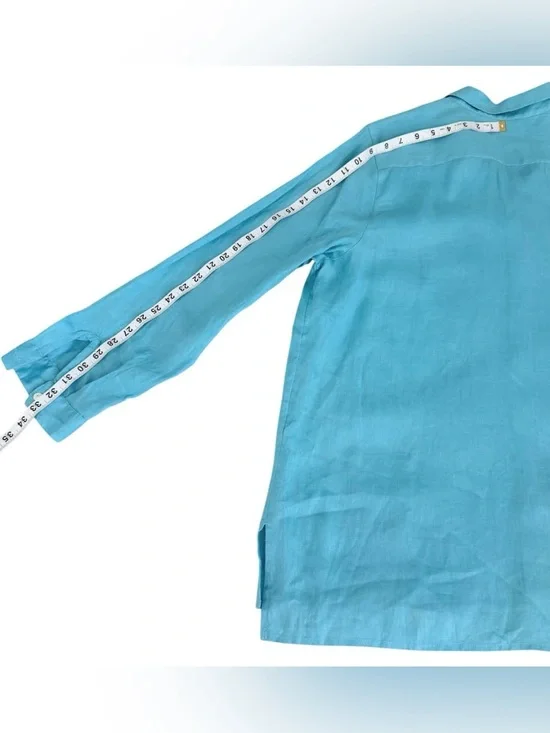 J Jill 100% Linen Button Down Shirt Blue Long Sleeve Casual XL - Picture 6 of 9